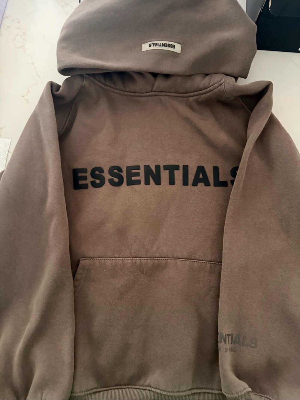 Essentials Brown Hoodie with Contrast Essentials Patch